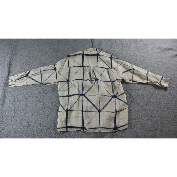 Massimo Dutti Womens Shirt S Tunic Half Button Geometric Blue Tan Cotton - Picture 2 of 7